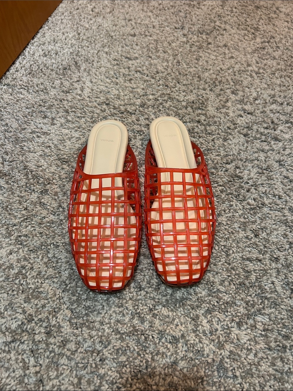 Vince Red Lattice Slip-On Mules